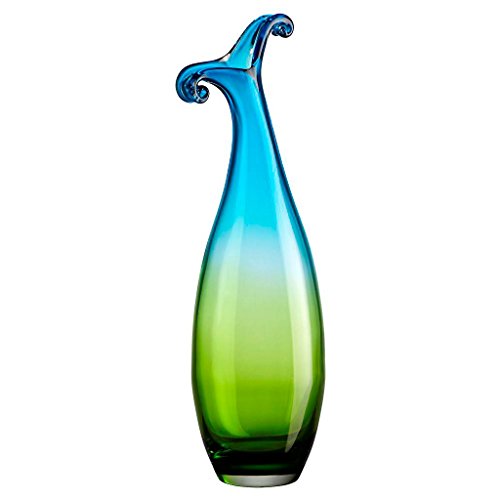 Blumenvase, Glas Vase "HARLEKINI", blau/grün, 42 cm, moderner Style (ART GLASS powered by CRISTALICA)