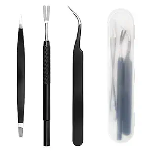 COITEK 3 in 1 Tick Remover Kit, Black Tick Remover Tweezers Stainless Steel Tick Remover Tools Set for Pet Dog, Cat, Human with Storage Box