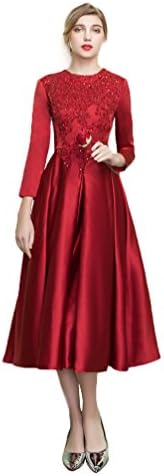 Chuanyi Women's Satin Formal Long Sleeve Prom Party Gown Cocktail Dresses, Burgundy, 18