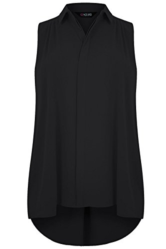 Plus Size Womens Sleeveless Crepe Button-up Shirt With Pleating Detail Size 26-28 Black