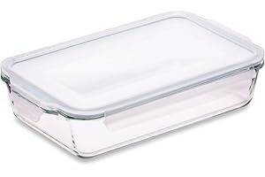 CHECKMART Glass Lasagne Dish with Airtight Snap Lock Lid - Large Rectangular Oven-Safe Baking Dish - BPA-Free, Microwavable, Freezer and Dishwasher-safe Ovenware 1.5L (Cook n Freeze)