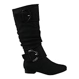  Klassische Damen Stiefel Schnallen Leder-Optik Booties Schuhe 144282 Schwarz Schwarz 40 Flandell
