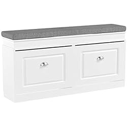 SoBuy® FSR64-W Banc de Rangement à Chaussures Armoire à Chaussures 2 Abattants avec Coussin Confortable Meuble d'entrée Coffre Rangement pour Chaussures - Blanc