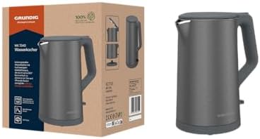 Grundig WK 7340 - Bollitore elettrico, potenza 2150 W, capacità 1,5 l, avvolgicavo, spegnimento automatico, elemento riscaldante nascosto in acciaio inox, Cool Touch con doppia parete, Dark Inox