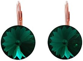 Yozone Women Simple Emerald Earring Small Drop Dangle with Swarovski Crystals Hoop (Green)