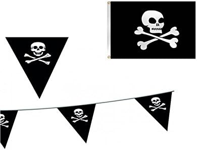 Pirate Flag and Bunting Pack - 5ft x 3ft Fabric Pirate Flag and 6m PE Pirate Bunting