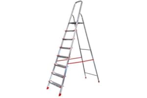 AERREGI Scala Scaletto 8 Gradini per uso professionale in Alluminio Portata 150 Kg Certificazione EN 131 Con Vano Portaoggetti