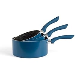 LIVOO Kitek|#Kitchen Artist MEN125B Set de 3 Casseroles Aspect Pierre Bleu