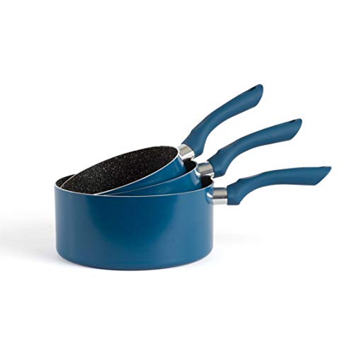 LIVOO Kitek|#Kitchen Artist MEN125B Set de 3 Casseroles Aspect Pierre Bleu