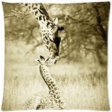 Vintage SAFARI BABY ANIMALS Giraffe African Wildlife Throw Pillow Case Cushion Covers Square 18x18 Inch
