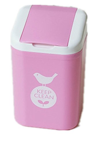 Moolecole Creative Pink Cute Bird Plastic Trash Bin Table Office Desk Mini Dustbin Trash Can With Cover