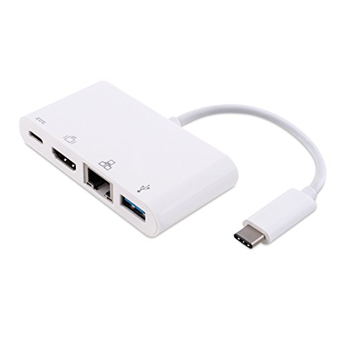kwmobile USB 3.1 Typ C Hub PD Power Delivery, USB 3.0 Netzwerkkabel HDMI Full HD Anschluss für MacBook 2016, Samsung Galaxy S8, S8+ in Weiß