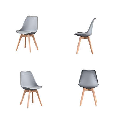 ArtDesign FR Ensemble de 4Tulip Chaise de Salle à Manger Moderne,Siège Rembourré, Pieds en Bois Massif de Hêtre Naturel, Dossier Ergonomique (Gris)
