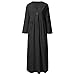 Produktbild iYmitz Vintage Damen Langarm Leinen Kleid Sommer Elegant Lose A-Linie Party Sommerkleid Knopf Freizeit Kleid(Schwarz,EU-40/CN-XL)