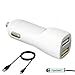 Produktbild 2.1 Ah Micro USB Car/DC Charger for ZTE Blade Vantage, Cymbal LTE, Tempo, Max XL, Prestige 2, Avid Trio, Tempo, Warp 7 (Dual USB Port Charging Cable Included) – Weiß + MND Stylus