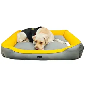 Goofy Tails Classic Lounger Beds for Puppies and Small Dogs - Grey and Yellow