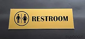 SIGNOOGLE Restroom Toilet Washroom Acrylic Lamination Sign Board Signage Board Signboard for Office Door Black Gold (30 cm x 10 cm)