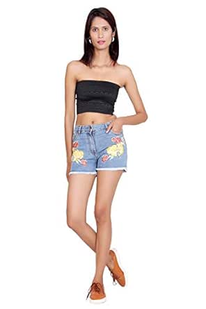 denim flower shorts