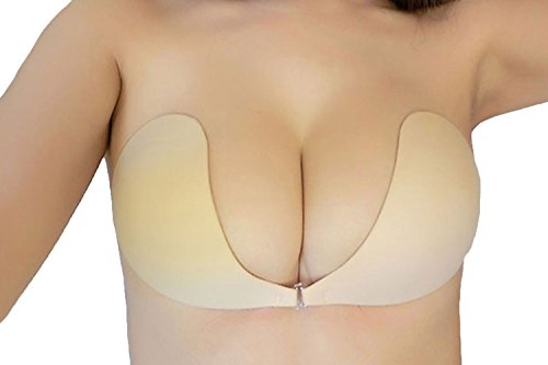 DODOING Frauen BHs Push Up Rückenfreie Klebe-BH Wiederverwendbare Unsichtbare Trägerloser Demi-BH mit dem selbstklebendem Push-Up und Tunnelzug