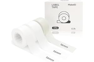 MakeID Etichette termiche in plastica autoadesiva, 16mm x 4m, nastro di ricambio per 3 rotoli di etichette, adesivo per stampante di etichette Bluetooth, 2 x bianco, 1 x trasparente