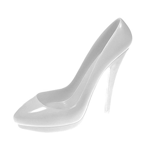 Moderner Weinflaschenhalter Lady Pumps High Heels aus Poly weiß/silber Höhe 20 cm - 2