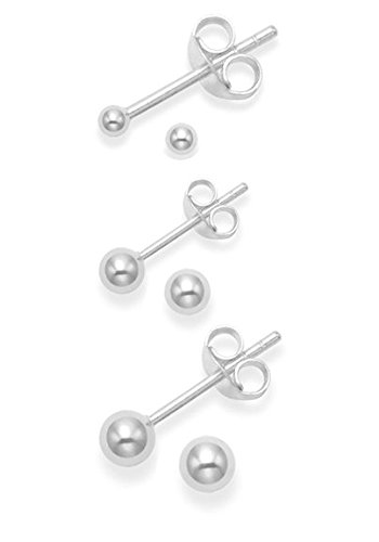 Iszie - Set orecchini a perno in argento Sterling, con sfera da 2-3-4 mm e 3-4-5 mm, realizzati a mano, argento, colore: Silver, cod. Z14