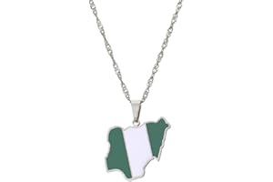 LUTAKU Nigeria Map and Flag Necklace for Women Men, Nigeria Necklace Pendant Charm, Stainless Steel Map Jewelry Accessories