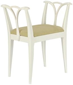 Upholstered Bench/Stool in White with Camel Fabric Cushion