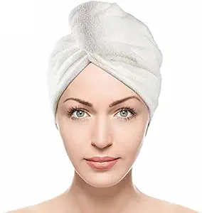 Surat Dream Set of 2 Hair Towel Wrap Fast Drying Hair Turban, Anti-Frizz Microfiber Wet Hair Wrap Towel for Women, Ultra Absorbent Hair Dry Towels Cap for Bath Makeup Face Wash (White, Free Size)