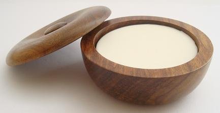 Small wooden shaving bowl, with soap