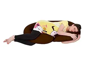 MomToBe C Shaped Pregnancy Pillow with 100% Cotton Stretch Detachable Cover - Brown