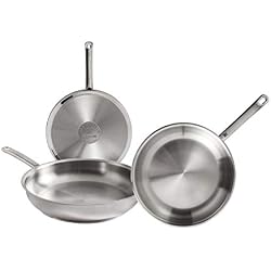 WMF Profi Lot de 3 poêles en acier inoxydable avec revêtement anti-adhésif pour tous types de cuisinières, dont induction