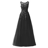 ♥ 【Exquisites Design】Damen Ärmelloses Party Kleid, volant Prinzessin tutu Maxikleid mit Spitze Applikation und Perlen Dekoration. Mesh gespleißt und durchsichtiges Design auf der Rückseite,machen Sie charmanter und attraktiver. Empire Taillen Design, Bodenlänge kleid mit mehreren Schichten Tüllrock. Schnüren Sie sich hinten, um die perfekte Passform zu erzielen
