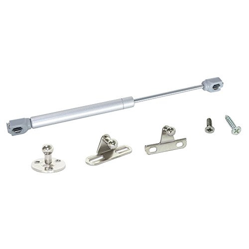 Emuca 1273425 Kit pistón amortiguador fuerza 8Kg carrera/recorrido 100mm para puertas elevables de mueble/cocina/baño, Gris (Peint Aluminium/Nickelé), 8 kg 100 mm (1 unidad)