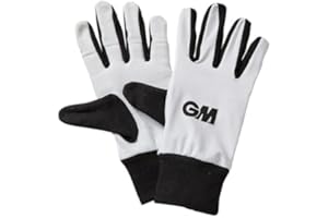 Gunn & Moore GM | Wicket Keeping Keeper Gants de Cricket | Dos en Lycra avec intérieur en Coton rembourré | Bracelet élastique | Blanc avec Pouce Noir, Bordure de Poignets et Logo GM à l'arrière |
