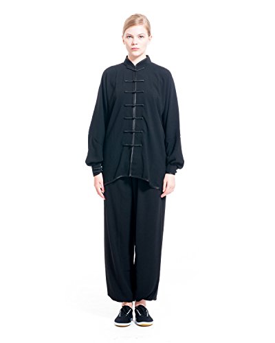 ICNBUYS Tai Chi Uniforme de la Mujer algodón Negro Blanco, Mujer, Negro