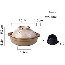 huashangbaihuodian Casserole ，500 ML Japonais Mini Casseroles en Céramique Ensemble Cuisine Plat Argile Pierre Pot Bol Bibimbap Pot À Soupe, Fleur