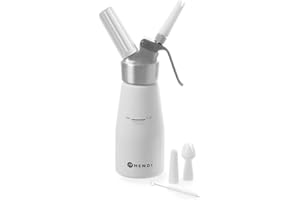 HENDI Sahnespender, Inklusive Set aus 3 Polypropylen Spritztüllen und Reinigungsbürste, Sahne-Mousses-Desserts-kalten Schäumen, 0,25L, ø80x(H)200mm, Aluminium, Weiß