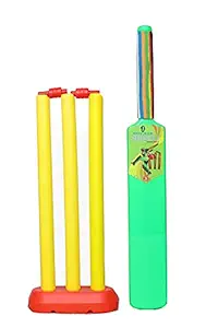 ONEFIELD Champions Cricket Kit Junior Plastic bat Ball Kit Cricket Playing Set for Kids Indoor Beach Outdoor Garden Play Set for 5-10 yrs Kids(1 Bat, 3 Wicket,1 Stand,2 Ball, 2 Bails)