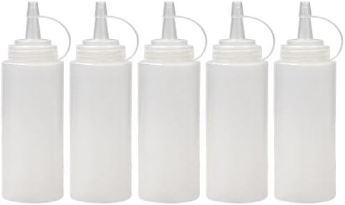 Lenhart Squeeze Bottle Set [5-pack] with Tip Cap, Plastic Squirt Bottles with Cap for Sauce / Condiment Dispenser (150ml )