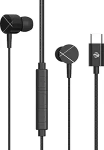 Zebronics Zeb-Buds C2 in Ear Type C Wired Earphones with Mic, Braided 1.2 Metre Cable, Metallic Design, 10mm Drivers, in Line Mic & Volume Controller (Black)