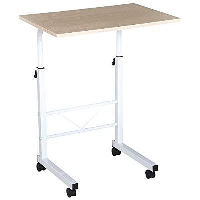 Homcom Table pour Ordinateur Table Informatique dim. 60L x 40l x 68-78H cm Hauteur réglable 4 roulettes Blanc érable