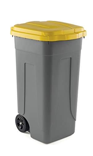 SIT Mobil Plastic Bidone Raccolta Differenziata Lt. 100 con Ruote - Fondo Grigio e Coperchio Giallo