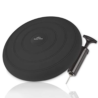 EVEREST FITNESS Coussin d'équilibre Gonflable pour siège, remplie d'air, Ø 33 cm, Noir, incluant Pompe à air - Coussin-équilibre, Balle-Coussin, Coussin Balance pour Le Fitness et d'entraînement