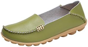 NIUERTE Women's Geniune Leather Casual Style With A Simple Buckle Classic Loafers Olive Green 9 UK