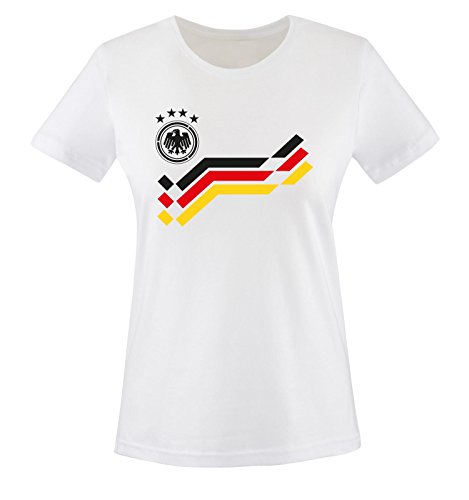 EM 2016 – DEUTSCHLAND – Retro – TRIKOT – Damen T-Shirt – Weiss / Schwarz Gr. S