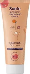 Sanfe Intimate Perfume Deodorant Cream for Women - 60g | Control Sweat & Foul Smell in Underarms And Bikini Area | Sensitive Skin-Friendly Fragrance | Grapefruit & Tangerine Extracts