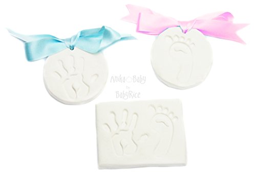 BabyRice Unisex Baby Toddler Soft White Clay Dough for Hand prints & Footprints Imprints - in a Pretty Organza bag & Ribbon