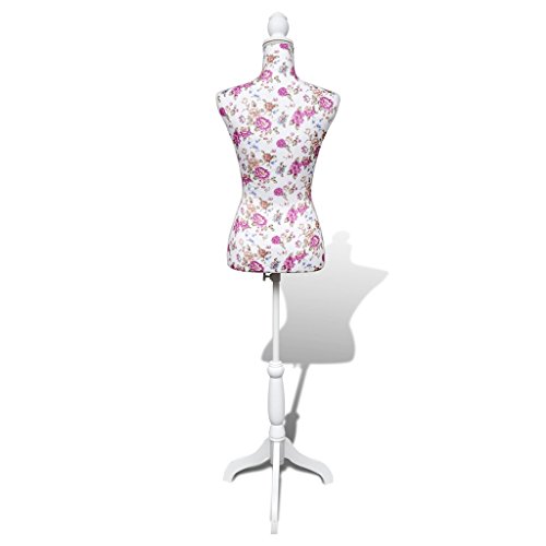 vidaXL Damenbüste Schneiderpuppe Büste Torso Mannequin Baumwolle weiß mit Rose 30030 - 6