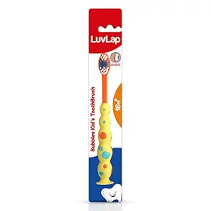 LuvLap Bubbles Kids Toothbrush with Soft Bristles, BPA Free, Suction Cup, 33 tuft bristles, Boys & Girls Toddler Toothbrush, 18M+, Multicolor (Assorted Colors, Colors may vary)